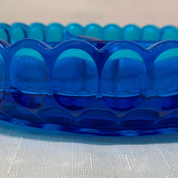Fenton Art Glass Colonial Blue Thumbprint Divided Relish Dish Pre Logo 8.25" - Picture 4 of 7